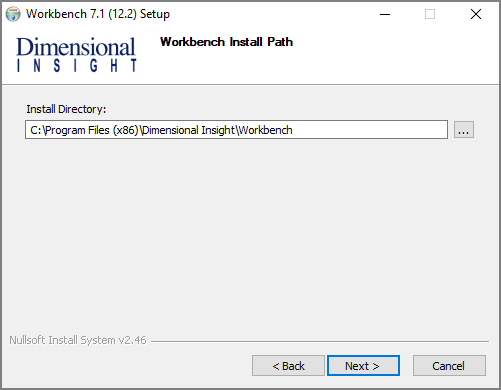 The Workbench Install Path window.